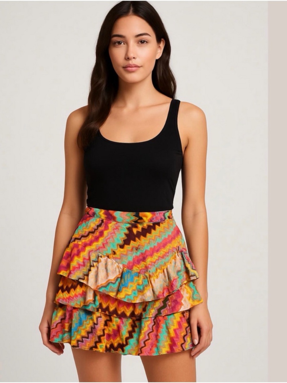 Multi-Color Zigzag Ruffle Mini Skirt- NWT - Picture 1 of 5